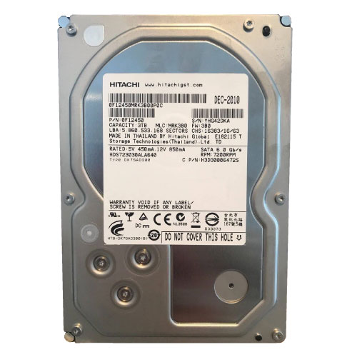 【パーツ】3.5 SATA 3TB 1台 正常 Hitachi HDS23030ALA640 使用時間63046H ■HDD1428